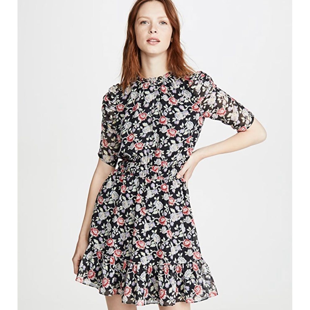 Shoshanna Jodelle Floral-Print Metallic Chiffon Dress Size 8 NWT